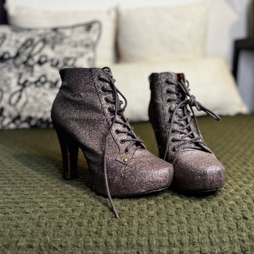 Glitter Lace-Up Ankle Platform Boots